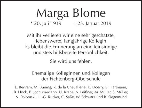 Traueranzeige von Marga Blome von Tagesspiegel