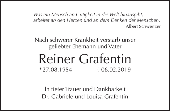 Traueranzeige von Reiner Grafentin von Tagesspiegel