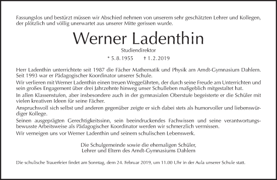 Traueranzeige von Werner Ladenthin von Tagesspiegel