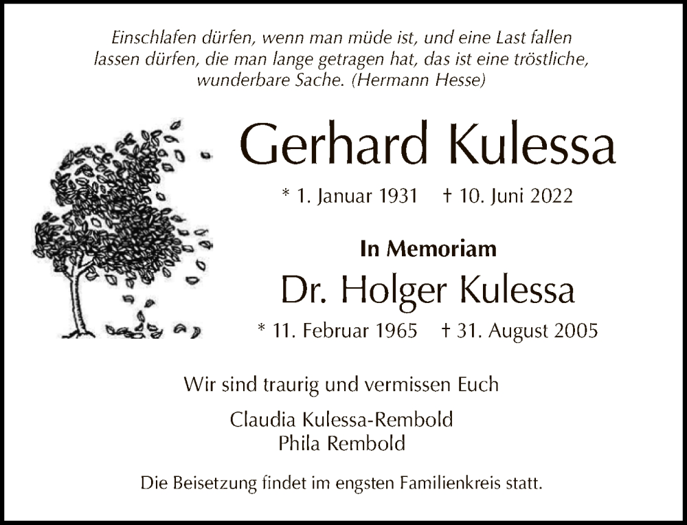  Traueranzeige für Gerhard Kulessa vom 18.06.2022 aus Tagesspiegel