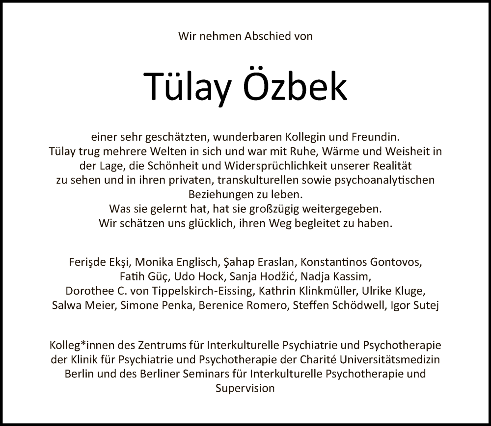  Traueranzeige für Tülay Özbek vom 19.06.2022 aus Tagesspiegel