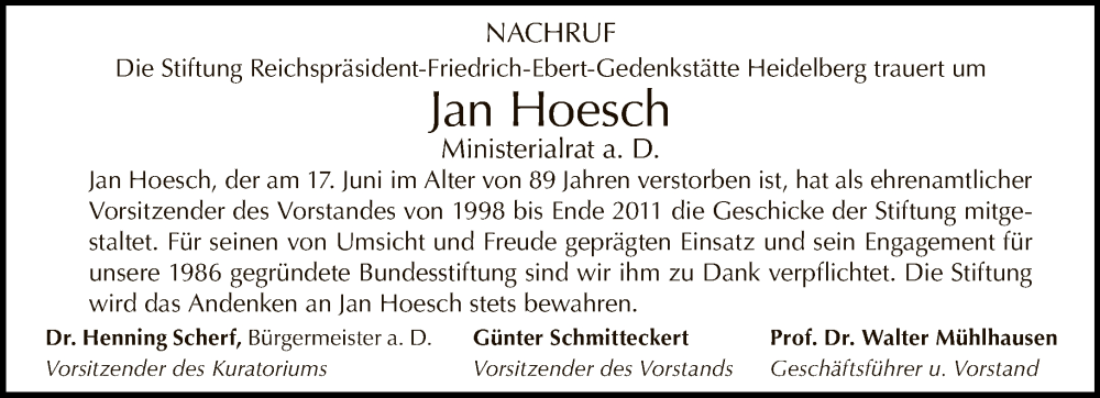  Traueranzeige für Jan Hoesch vom 10.07.2022 aus Tagesspiegel