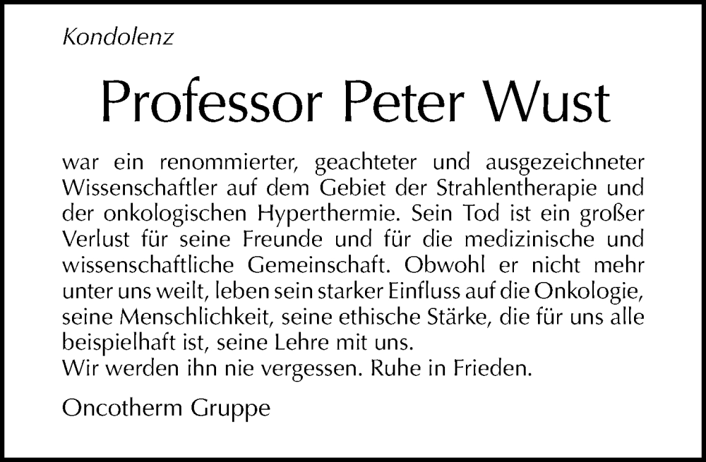  Traueranzeige für Peter Wust vom 17.07.2022 aus Tagesspiegel