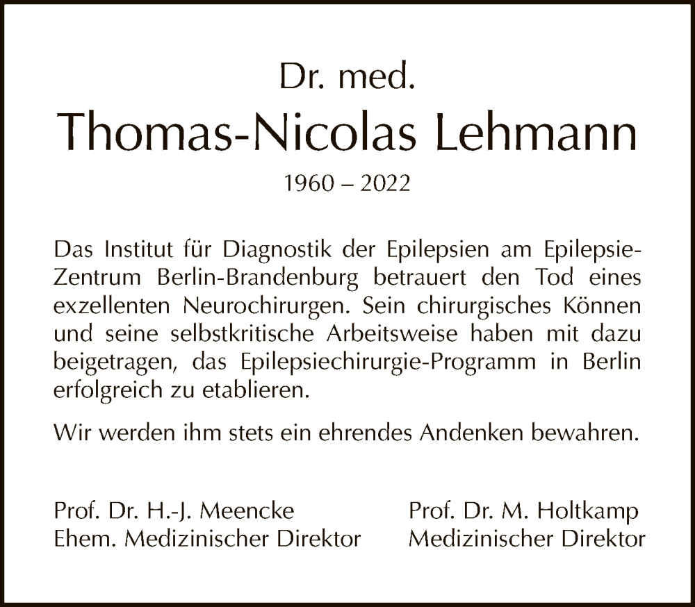  Traueranzeige für Thomas-Nicolas Lehmann vom 31.07.2022 aus Tagesspiegel