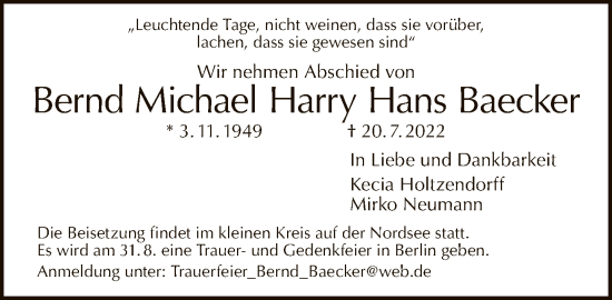 Traueranzeige von Bernd Michael Harry Hans Baecker von Tagesspiegel