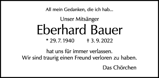 Traueranzeige von Eberhard Bauer von Tagesspiegel