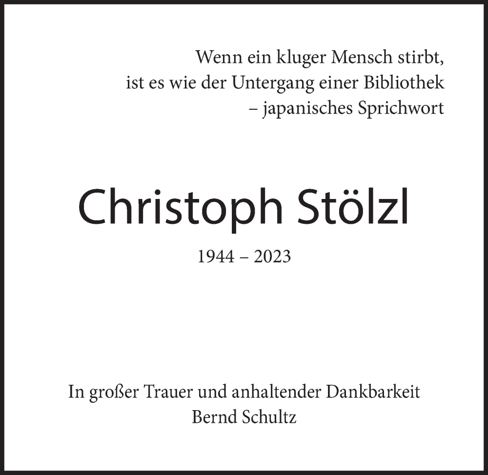  Traueranzeige für Christoph Stölzl vom 18.01.2023 aus Tagesspiegel