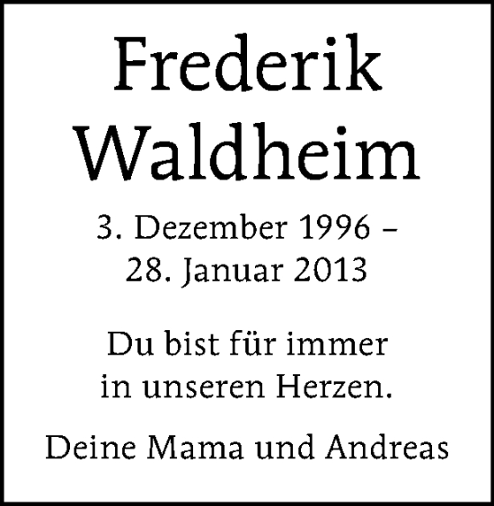 Traueranzeige von Frederik Waldheim von Tagesspiegel