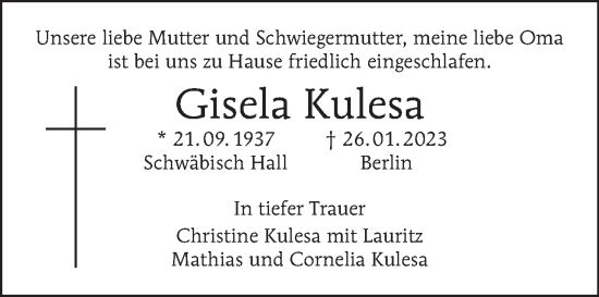 Traueranzeige von Gisela Kulesa von Tagesspiegel