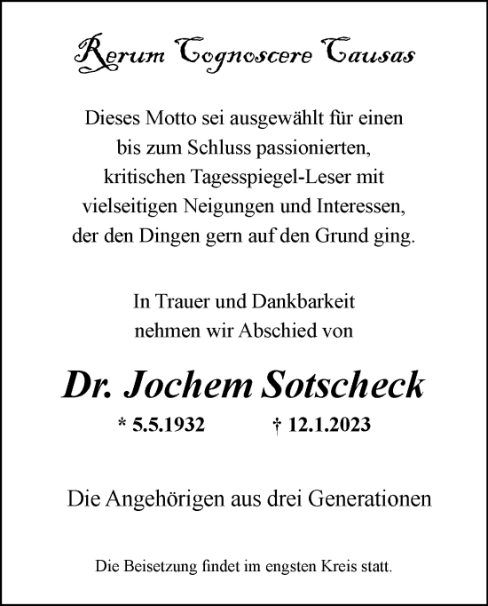 Traueranzeige von Jochem Sotscheck von Tagesspiegel