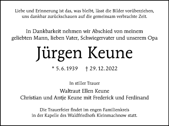 Traueranzeige von Jürgen Keune von Tagesspiegel