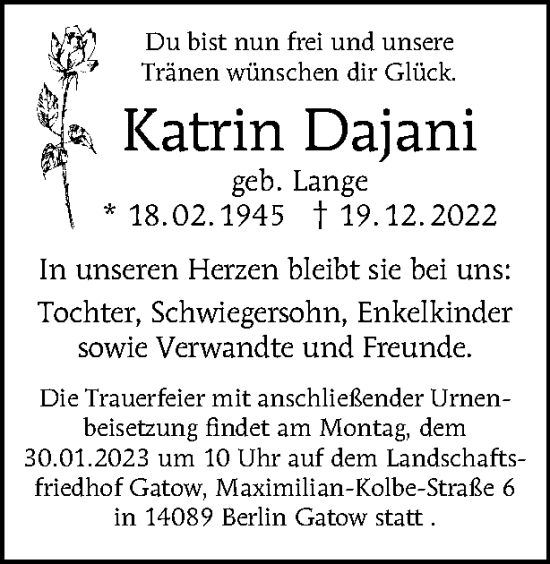 Traueranzeige von Katrin Dajani von Tagesspiegel