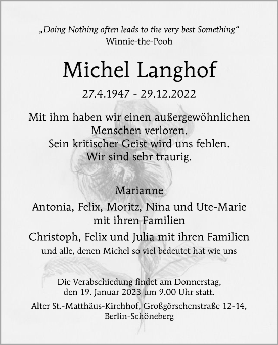 Traueranzeige von Michel Langhof von Tagesspiegel