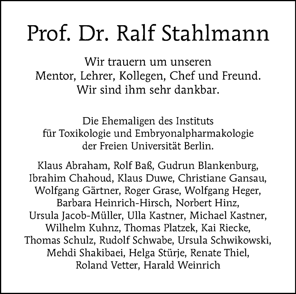  Traueranzeige für Ralf Stahlmann vom 22.01.2023 aus Tagesspiegel