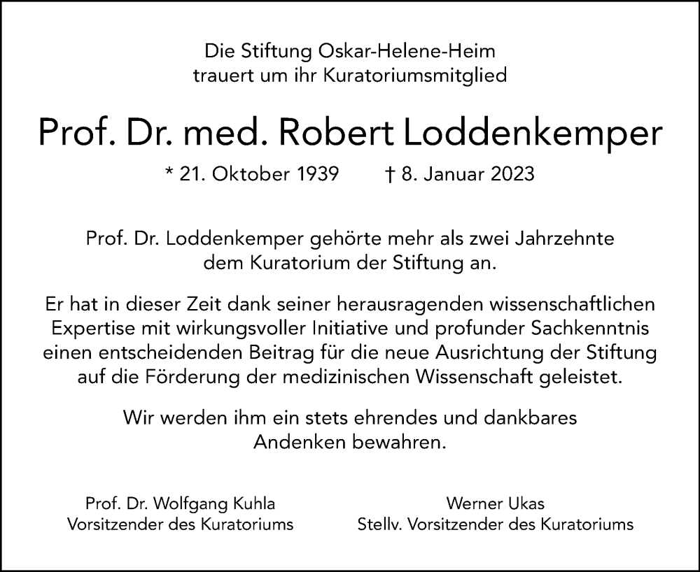  Traueranzeige für Robert Loddenkemper vom 29.01.2023 aus Tagesspiegel