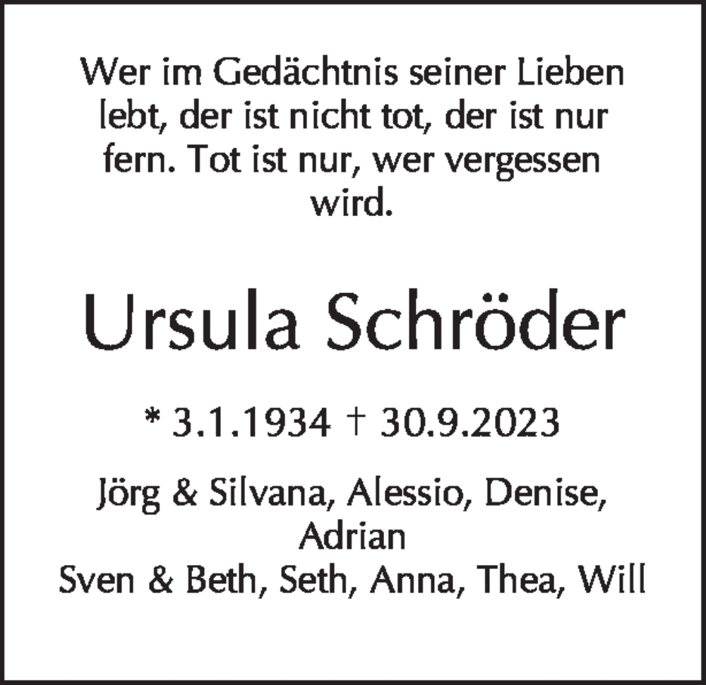  Traueranzeige für Ursula Schröder vom 29.10.2023 aus Tagesspiegel