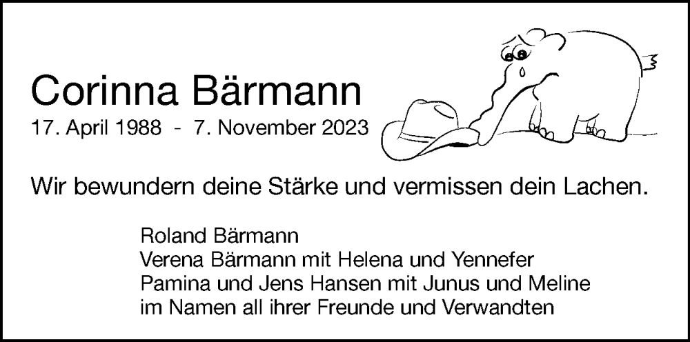  Traueranzeige für Corinna Bärmann vom 12.11.2023 aus Tagesspiegel