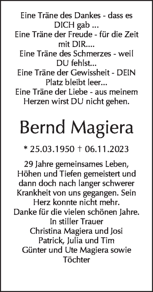 Traueranzeige von Bernd Magiera von Tagesspiegel