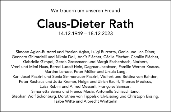 Traueranzeige von Claus-Dieter Rath von Tagesspiegel