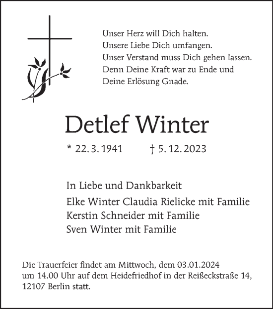 Traueranzeige von Detlef Winter von Tagesspiegel