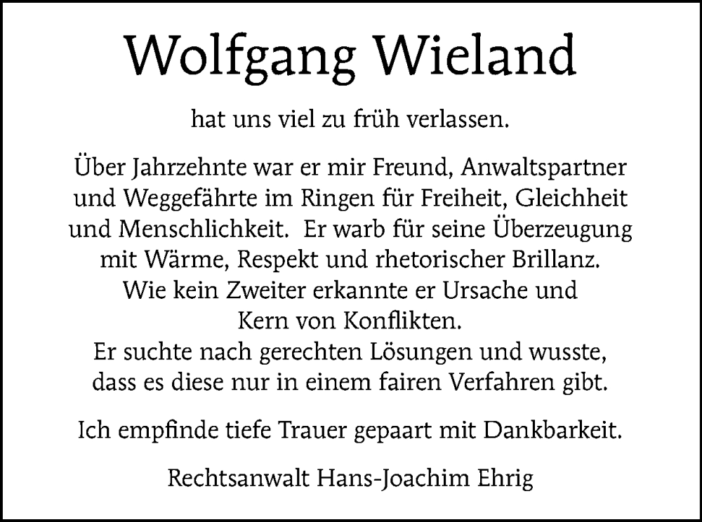  Traueranzeige für Wolfgang Wieland vom 10.12.2023 aus Tagesspiegel