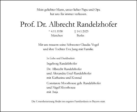 Traueranzeige von Albrecht Randelzhofer von Tagesspiegel