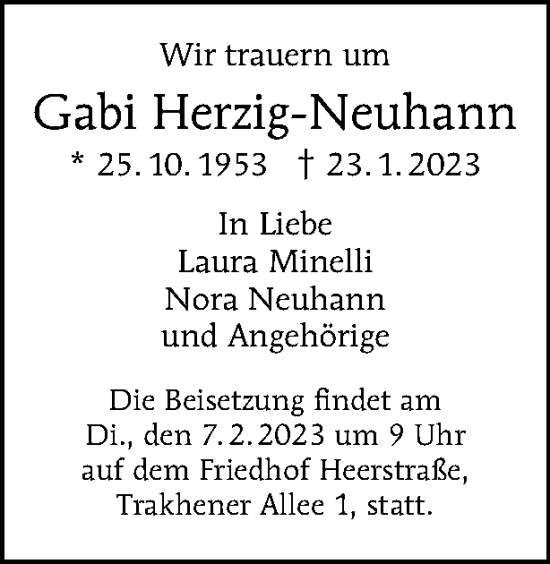 Traueranzeige von Gabi Herzig-Neuhann von Tagesspiegel