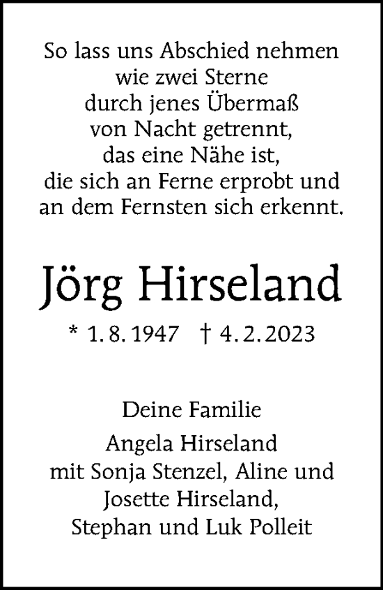Traueranzeige von Jörg Hirseland von Tagesspiegel