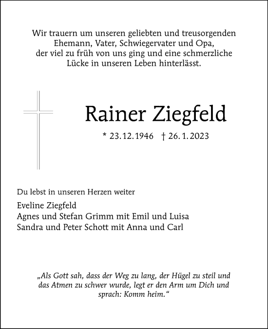 Traueranzeige von Rainer Ziegfeld von Tagesspiegel