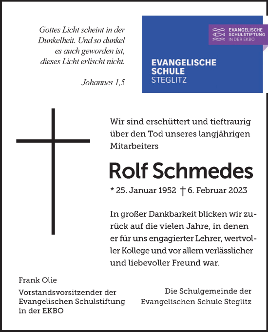 Traueranzeige von Rolf Schmedes von Tagesspiegel