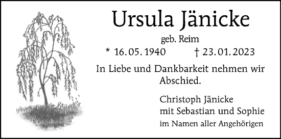 Traueranzeige von Ursula Jänicke von Tagesspiegel