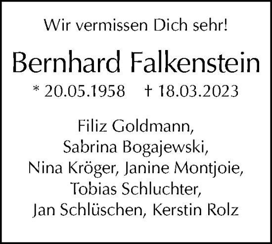 Traueranzeige von Bernhard Falkenstein von Tagesspiegel