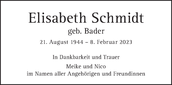 Traueranzeige von Elisabeth Schmidt von Tagesspiegel