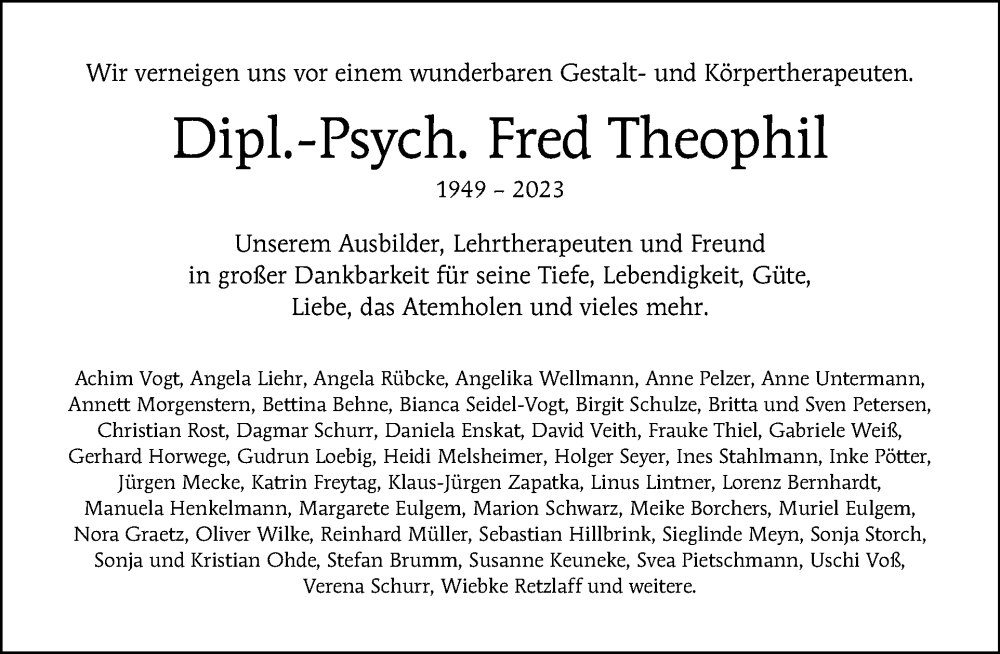  Traueranzeige für Fred Theophil vom 19.03.2023 aus Tagesspiegel