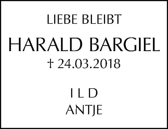Traueranzeige von Harald Bargiel von Tagesspiegel