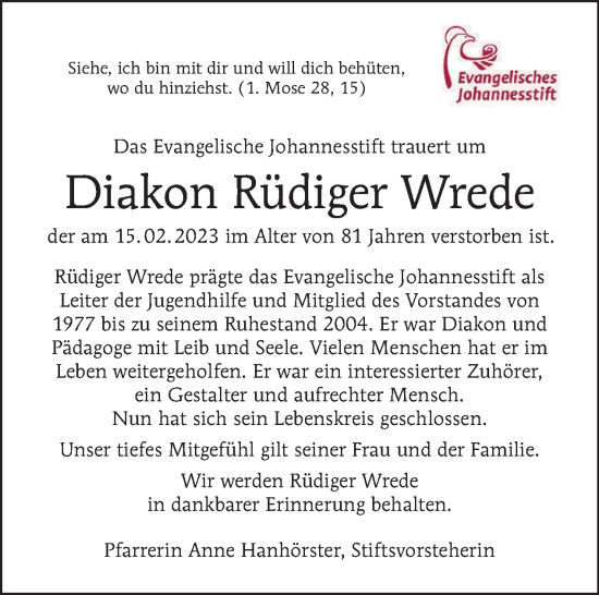 Traueranzeige von Rüdiger Wrede von Tagesspiegel