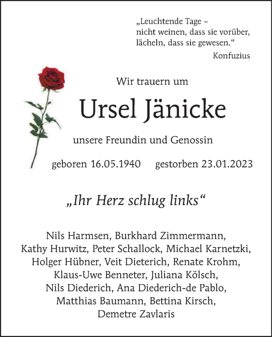 Traueranzeige von Ursel Jänicke von Tagesspiegel