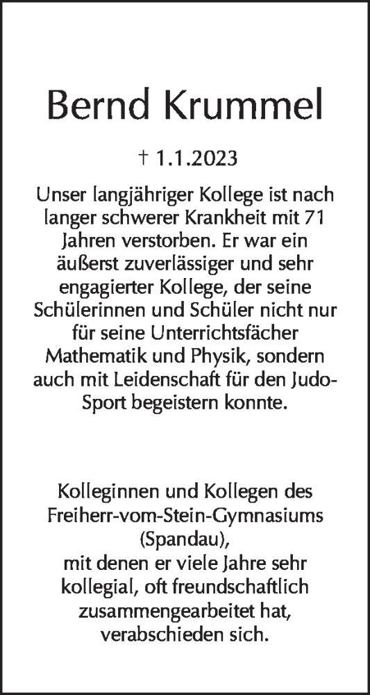 Traueranzeige von Bernd Krummel von Tagesspiegel