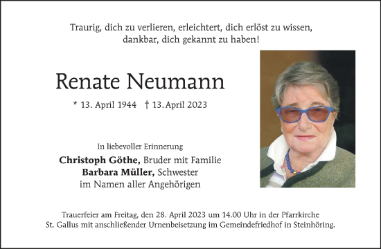 Traueranzeige von Renate Neumann von Tagesspiegel