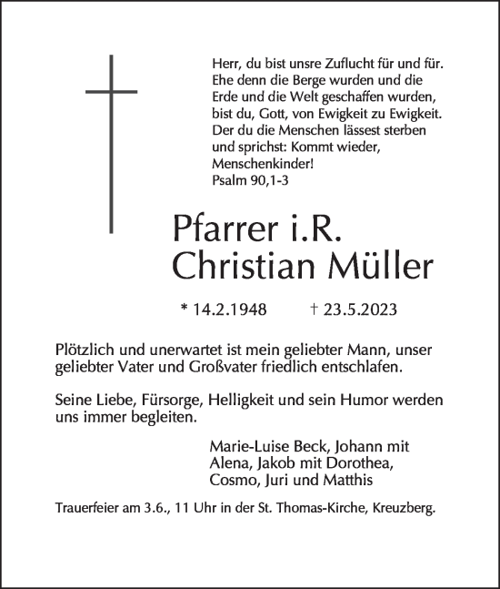 Traueranzeige von Christian Müller von Tagesspiegel