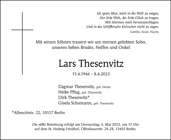 Traueranzeige von Lars Thesenvitz von Tagesspiegel