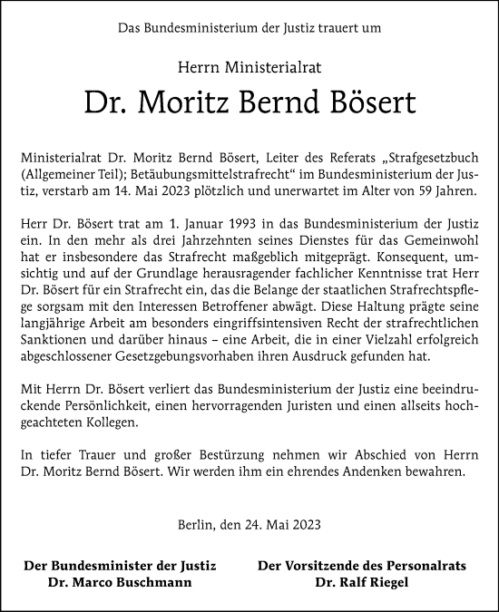 Traueranzeige von Moritz Bernd Bösert von Tagesspiegel