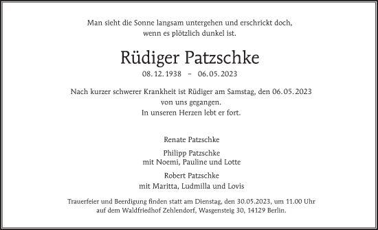 Traueranzeige von Rüdiger Patzschke von Tagesspiegel