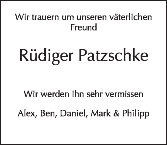 Traueranzeige von Rüdiger Patzschke von Tagesspiegel