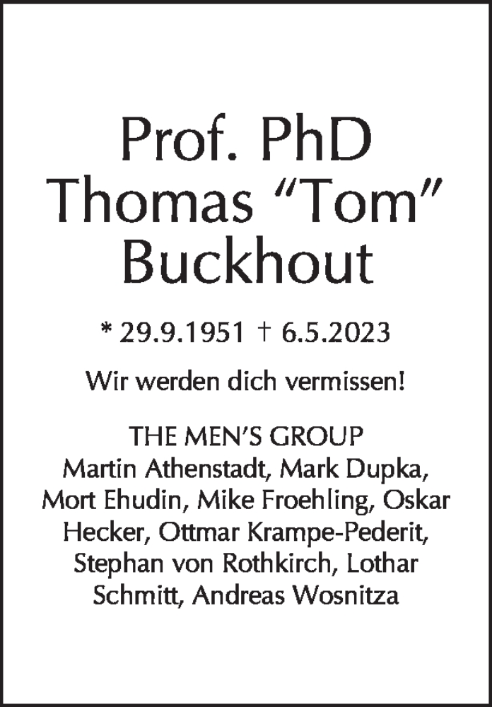  Traueranzeige für Thomas Buckhout vom 21.05.2023 aus Tagesspiegel