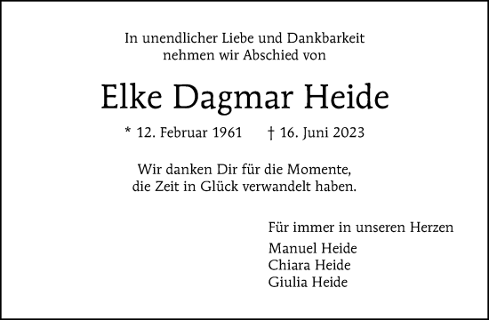 Traueranzeige von Elke Dagmar Heide von Tagesspiegel