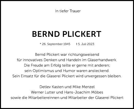 Traueranzeige von Bernd Plickert von Tagesspiegel