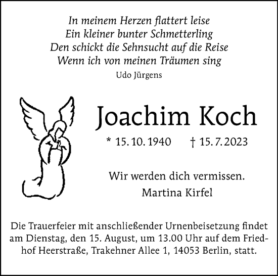Traueranzeige von Joachim Koch von Tagesspiegel