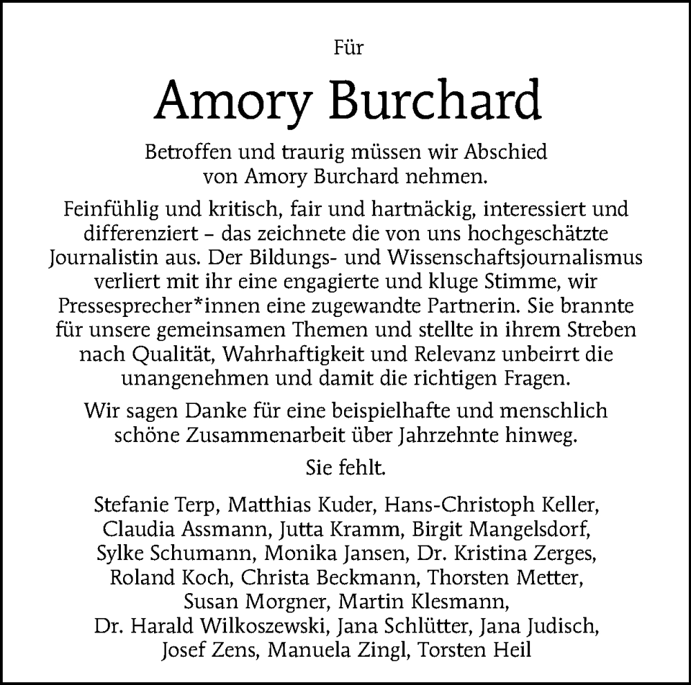  Traueranzeige für Amory Burchard vom 13.08.2023 aus Tagesspiegel