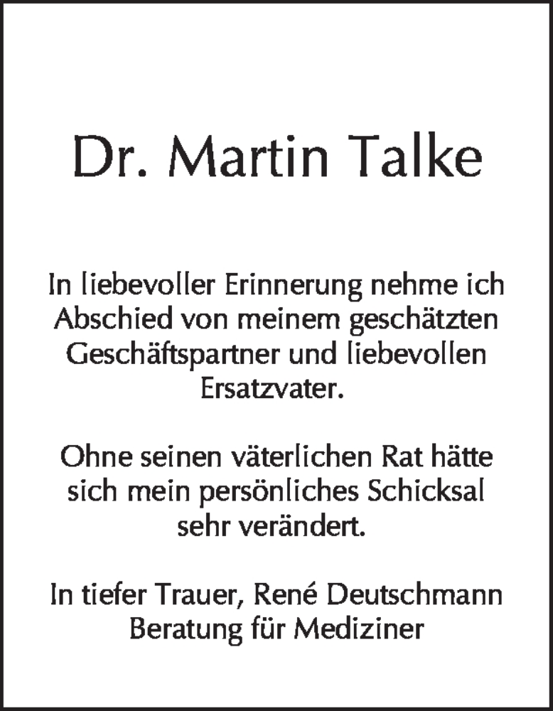  Traueranzeige für Martin Talke vom 20.08.2023 aus Tagesspiegel